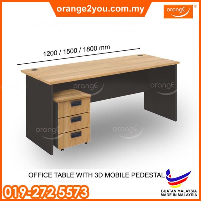 OBP 3500 + BP 2300 - 5' Writing Office Table with 3D Mobile Drawer (Maple/ Dark Grey) | Meja Pejabat